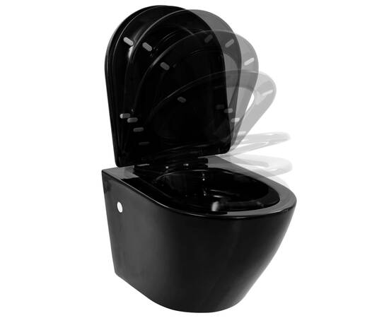 Vas wc suspendat fără ramă, negru, ceramică, 3 image