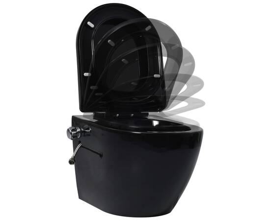Vas wc suspendat fără ramă cu funcție de bideu, negru, ceramică, 3 image