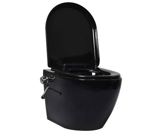 Vas wc suspendat fără ramă cu funcție de bideu, negru, ceramică, 2 image