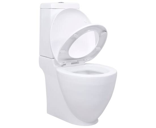 Vas wc toaletă de baie, alb, ceramică, rotund, flux inferior, 3 image
