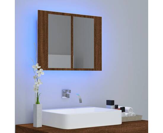Dulap cu oglindă & led stejar maro 60x12x45 cm lemn compozit, 3 image