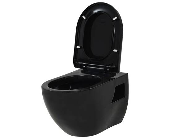 Vas de toaletă cu montare pe perete, ceramică, negru, 2 image