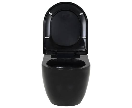Vas de toaletă cu montare pe perete, ceramică, negru, 4 image