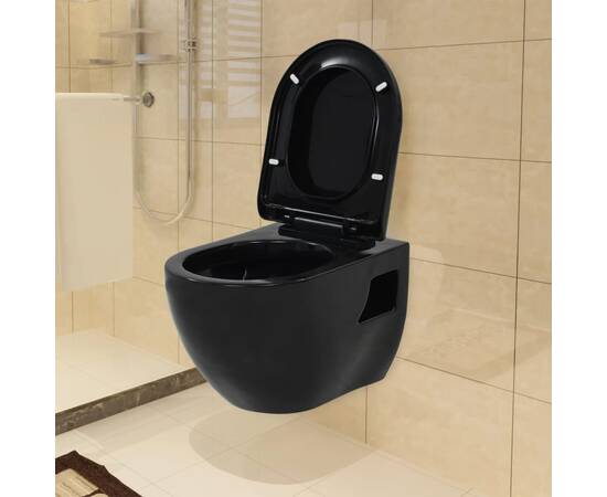 Vas toaletă suspendat cu rezervor încastrat, negru, ceramică, 2 image