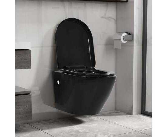 Vas toaletă suspendat cu rezervor încastrat, negru, ceramică, 2 image