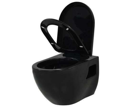 Vas toaletă suspendat cu rezervor încastrat, negru, ceramică, 4 image