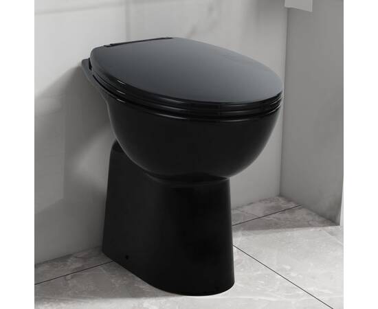 Vas wc fără ramă închidere silențioasă, + 7 cm, negru, ceramică
