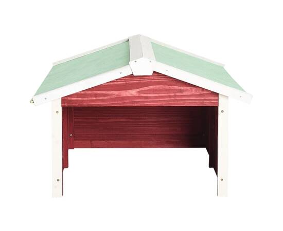Garaj mașină de tuns iarba robot roșu&alb 72x87x50 cm lemn brad, 4 image