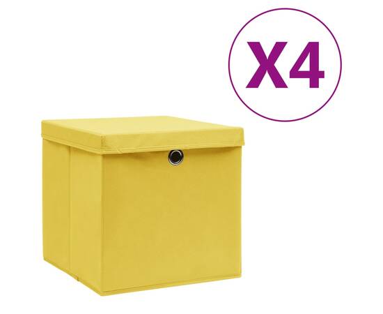 Cutii depozitare cu capac, 4 buc., galben, 28x28x28 cm