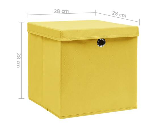 Cutii depozitare cu capac, 4 buc., galben, 28x28x28 cm, 6 image