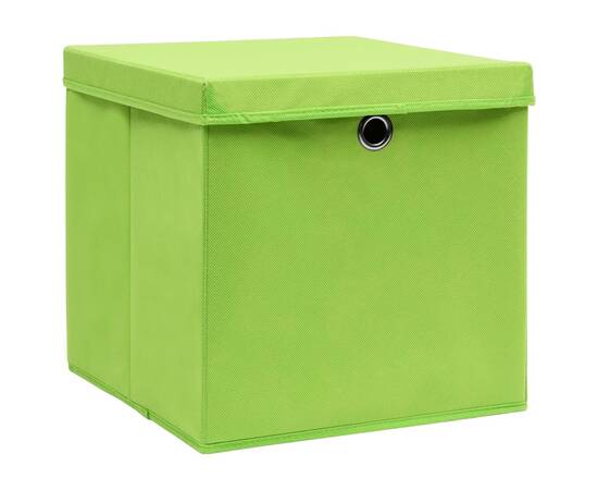 Cutii depozitare cu capac, 4 buc., verde, 28x28x28 cm, 2 image
