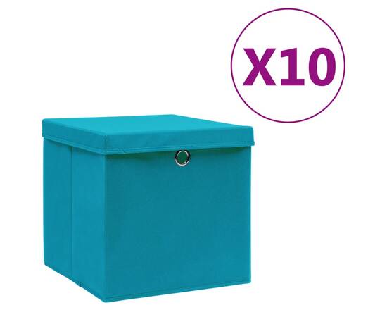 Cutii de depozitare cu capac, 10 buc., bleu, 28x28x28 cm