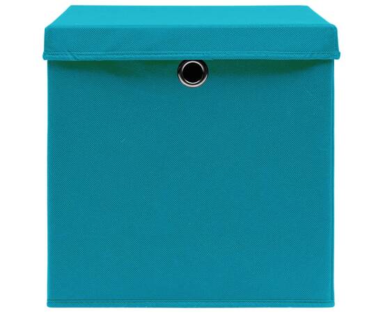 Cutii de depozitare cu capac, 10 buc., bleu, 28x28x28 cm, 4 image