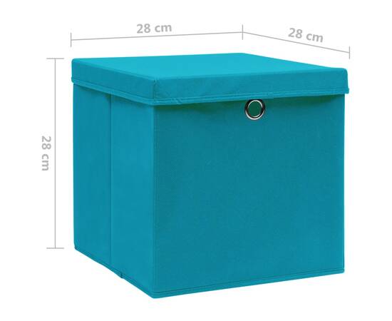 Cutii de depozitare cu capac, 10 buc., bleu, 28x28x28 cm, 6 image