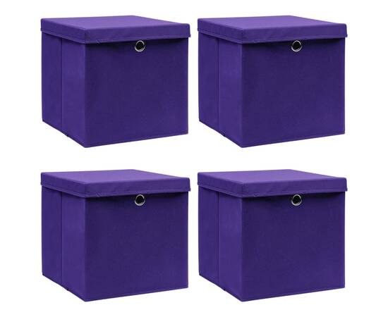 Cutii depozitare cu capace, 4 buc., violet, 28x28x28 cm