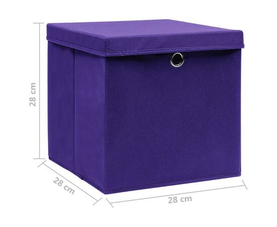 Cutii depozitare cu capace, 4 buc., violet, 28x28x28 cm, 6 image