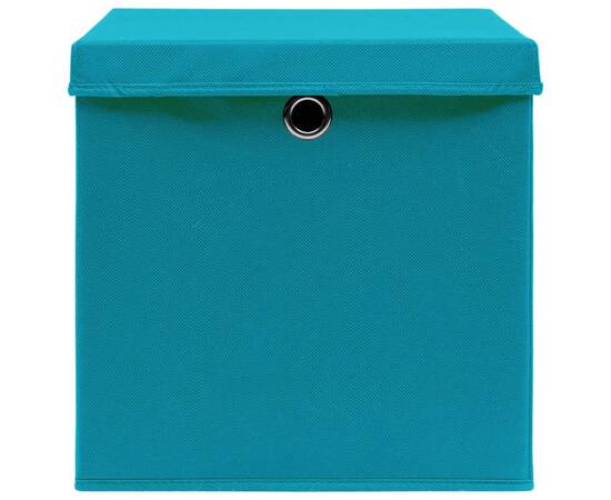 Cutii depozitare cu capace, 10 buc., bleu, 32x32x32 cm, textil, 4 image