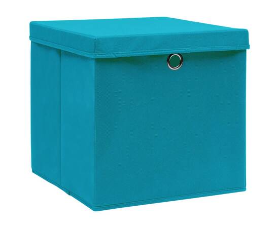 Cutii depozitare cu capace, 10 buc., bleu, 32x32x32 cm, textil, 2 image