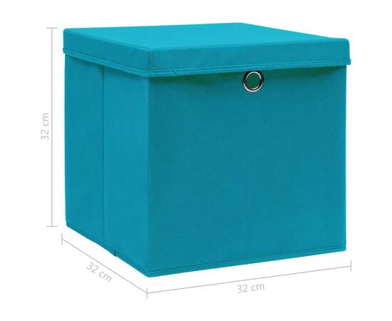 Cutii depozitare cu capace, 10 buc., bleu, 32x32x32 cm, textil, 6 image