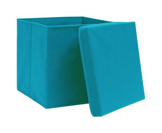 Cutii depozitare cu capace, 10 buc., bleu, 32x32x32 cm, textil, 3 image