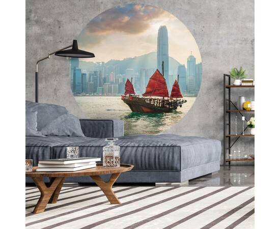 Wallart tapet în formă de cerc skyline with junk boat, 142,5 cm, 4 image