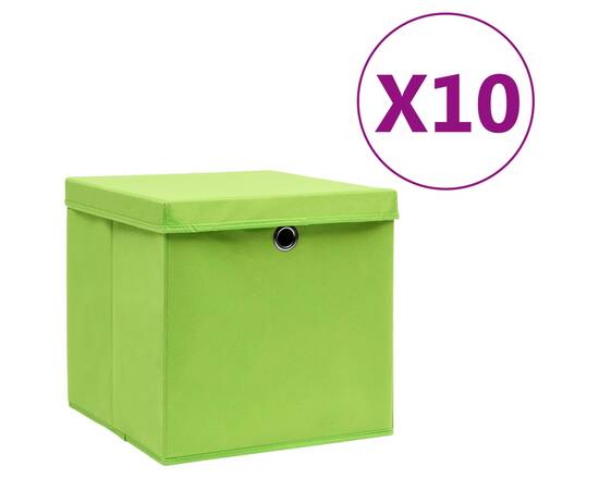 Cutii de depozitare cu capac, 10 buc., verde, 28x28x28 cm
