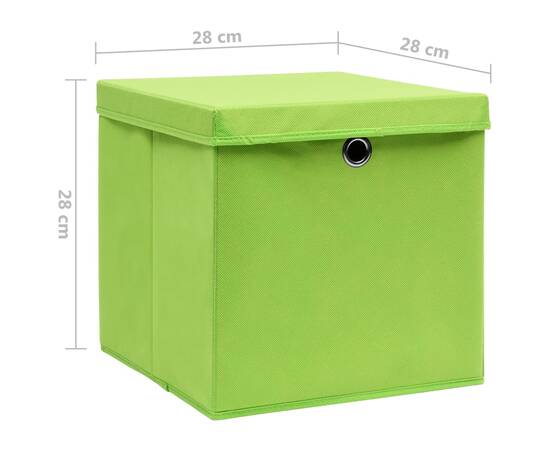 Cutii de depozitare cu capac, 10 buc., verde, 28x28x28 cm, 6 image