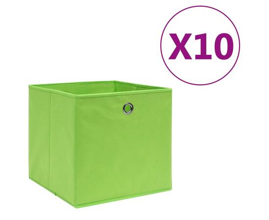 Cutii depozitare, 10 buc., verde, 28x28x28 cm, material nețesut