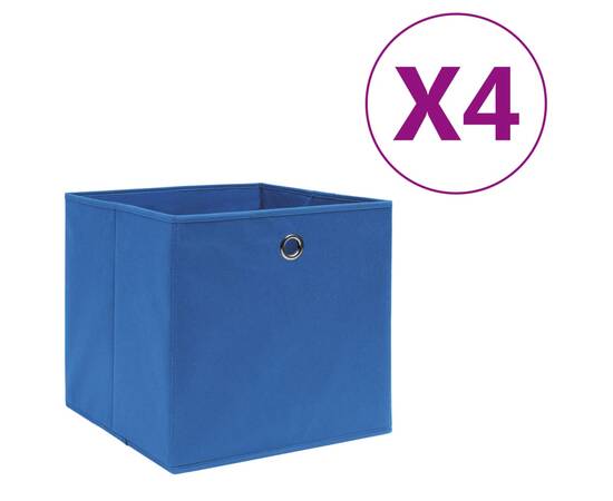 Cutii depozitare, 4 buc., albastru, 28x28x28 cm, textil nețesut