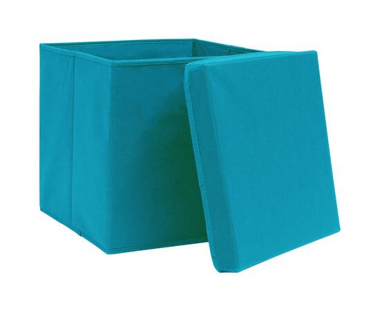 Cutii depozitare cu capace, 4 buc., bleu, 32x32x32 cm, textil, 3 image
