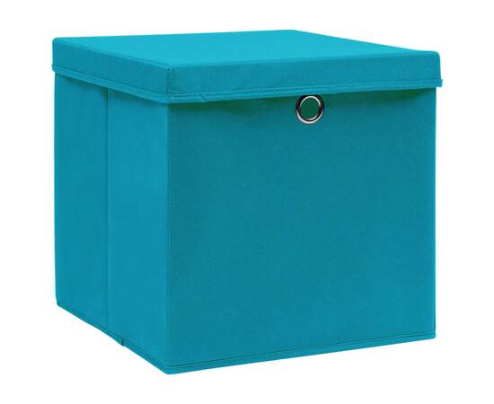 Cutii depozitare cu capace, 4 buc., bleu, 32x32x32 cm, textil, 2 image