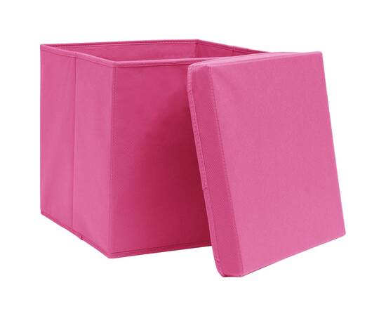 Cutii depozitare cu capace, 4 buc., roz, 32x32x32 cm, textil, 3 image