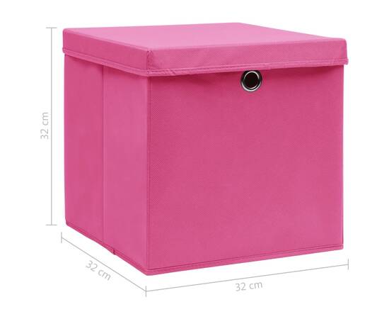 Cutii depozitare cu capace, 4 buc., roz, 32x32x32 cm, textil, 6 image