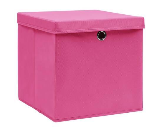 Cutii depozitare cu capace, 4 buc., roz, 32x32x32 cm, textil, 2 image