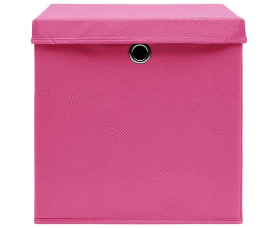 Cutii depozitare cu capace, 4 buc., roz, 32x32x32 cm, textil, 4 image