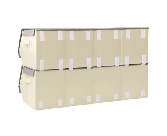 Set cutii depozitare stivuibile capac 8 buc., gri&crem, textil, 4 image