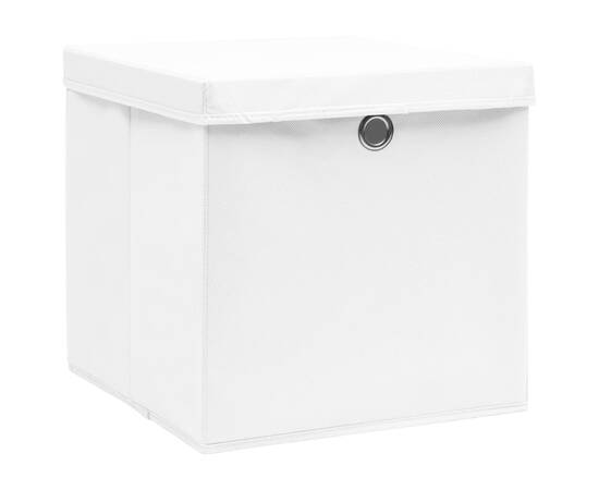 Cutii de depozitare cu capac, 10 buc., alb, 28x28x28 cm, 2 image