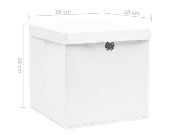 Cutii de depozitare cu capac, 10 buc., alb, 28x28x28 cm, 6 image