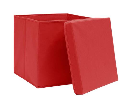 Cutii de depozitare cu capac, 10 buc., roșu, 28x28x28 cm, 4 image