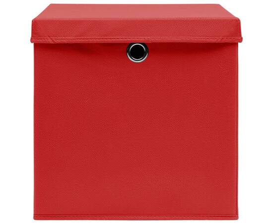 Cutii de depozitare cu capac, 10 buc., roșu, 28x28x28 cm, 5 image