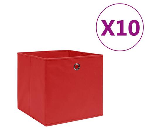 Cutii depozitare, 10 buc., roșu, 28x28x28 cm, material nețesut