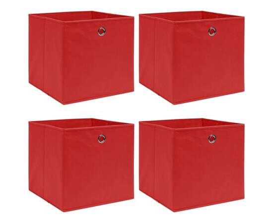 Cutii depozitare, 4 buc, textil, 32x32x32 cm, roșu