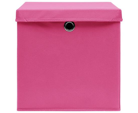 Cutii depozitare cu capace, 10 buc., roz, 32x32x32 cm, textil, 4 image