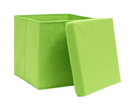 Cutii depozitare cu capace, 10 buc., verde, 32x32x32 cm, textil, 3 image