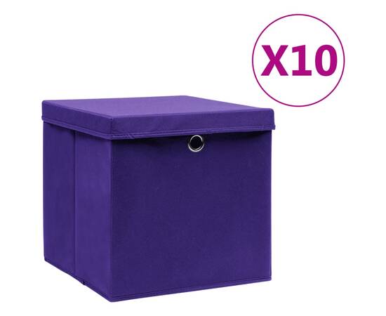 Cutii depozitare cu capace, 10 buc., violet, 28x28x28 cm