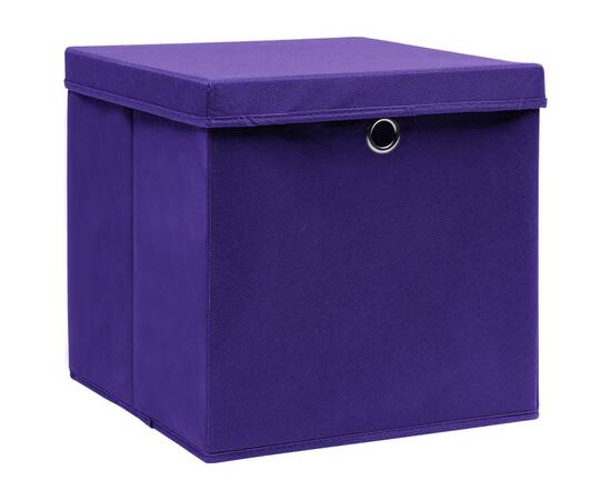 Cutii depozitare cu capace, 10 buc., violet, 28x28x28 cm, 2 image