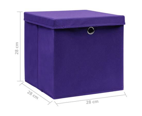 Cutii depozitare cu capace, 10 buc., violet, 28x28x28 cm, 6 image