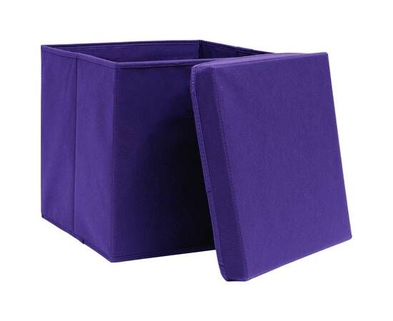 Cutii depozitare cu capace, 10 buc., violet, 32x32x32cm, textil, 3 image