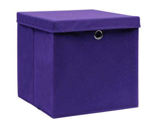 Cutii depozitare cu capace, 10 buc., violet, 32x32x32cm, textil, 2 image