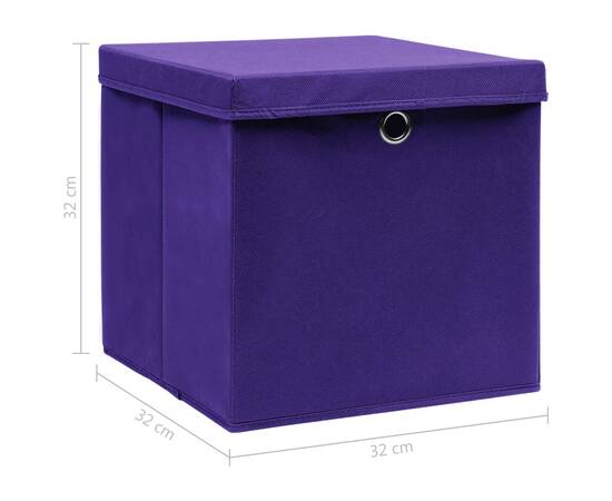 Cutii depozitare cu capace, 10 buc., violet, 32x32x32cm, textil, 6 image
